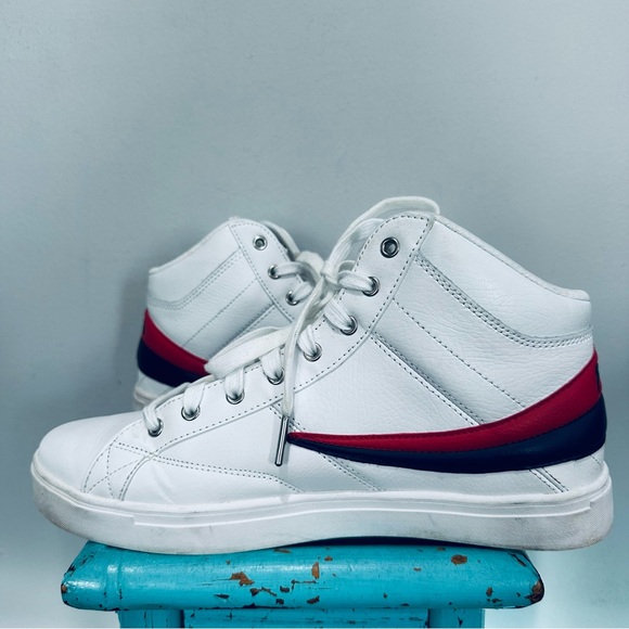 File Varallo White High Top Leather Sneakers Size 10 - Picture 5 of 10